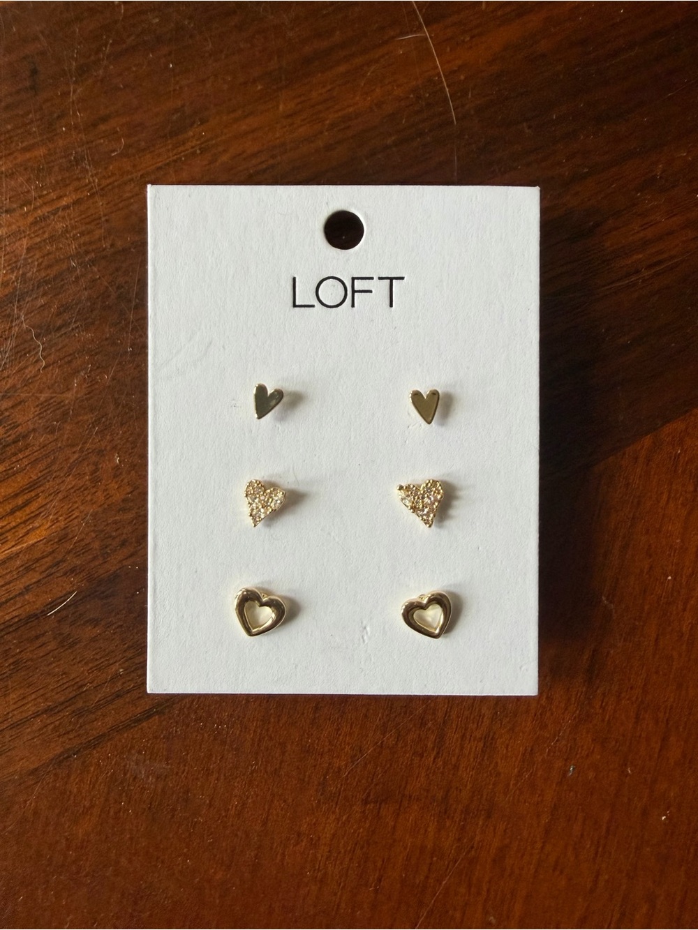 LOFT Gold Heart Stud Trio - Shiny, Textured & Open Designs